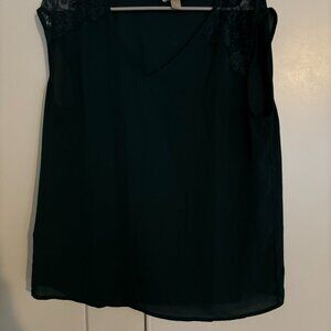 LOFT Green Blouse with Lace Sleeves